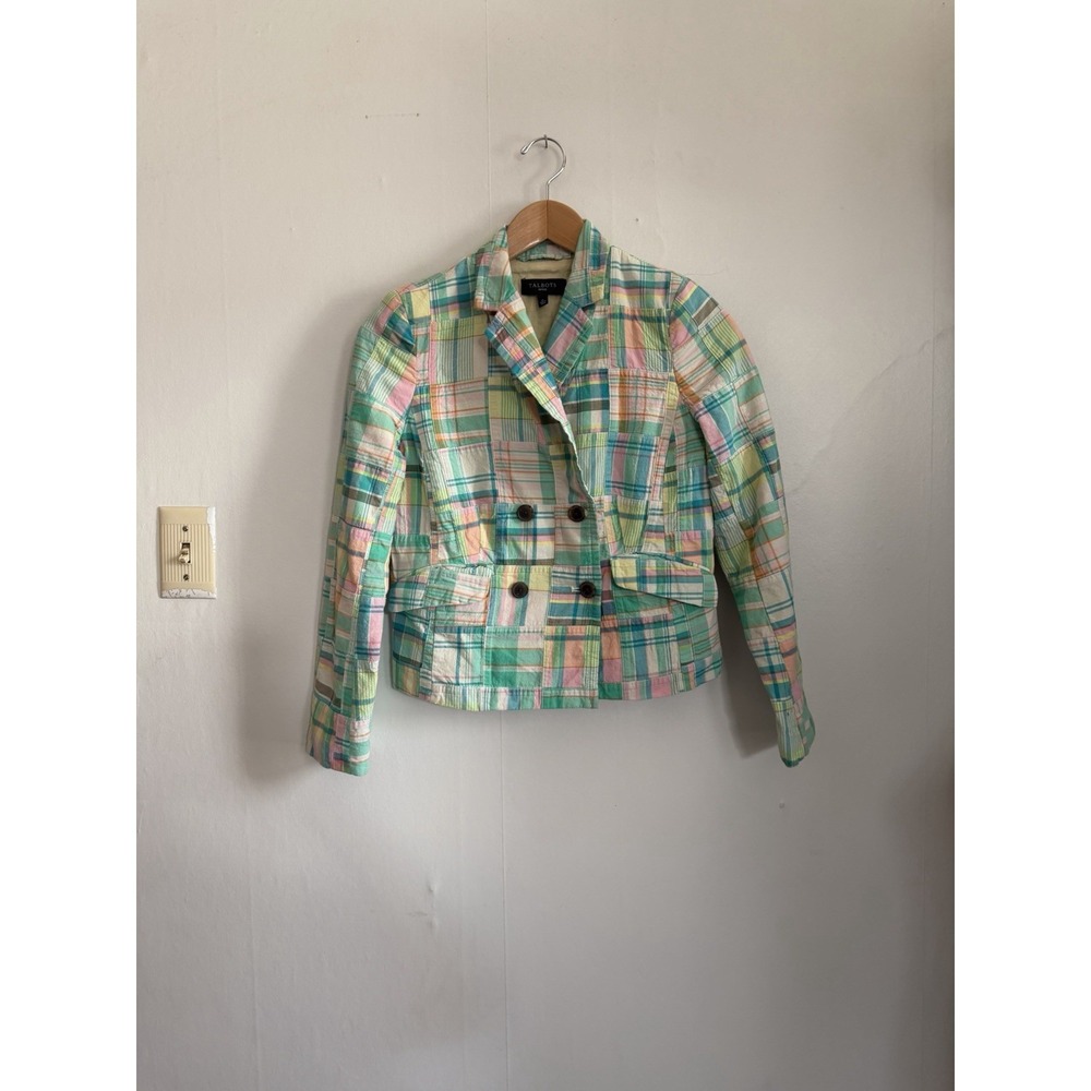 Talbots Patchwork Blazer Jacket Polo Old Money Preppy Pastel 0 P Quilted Vintage
